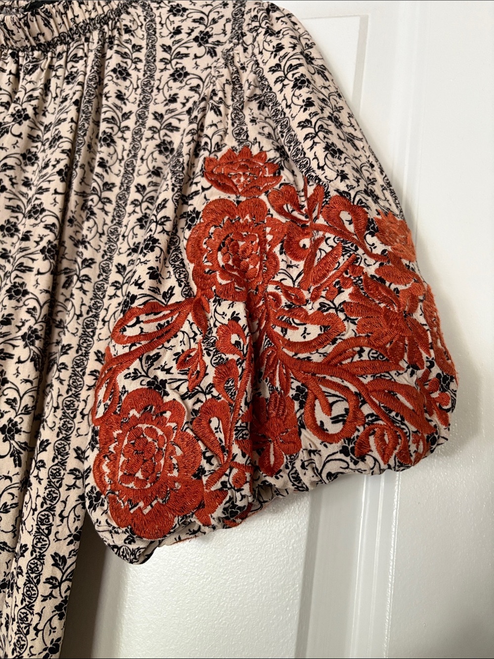 THML Floral Puff Sleeve Blouse with Orange Embroidery - Picture 3 of 4